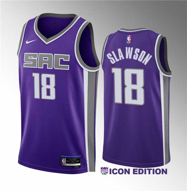 Men's Sacramento Kings #18 Jalen Slawson Purple 2023 Draft Icon Edition Stitched Jersey Dzhi